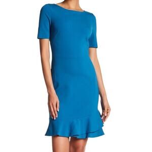 Diane von Furstenberg Serafina Ruffle Hem Sheath Dress Peacock Blue NWOT, 6